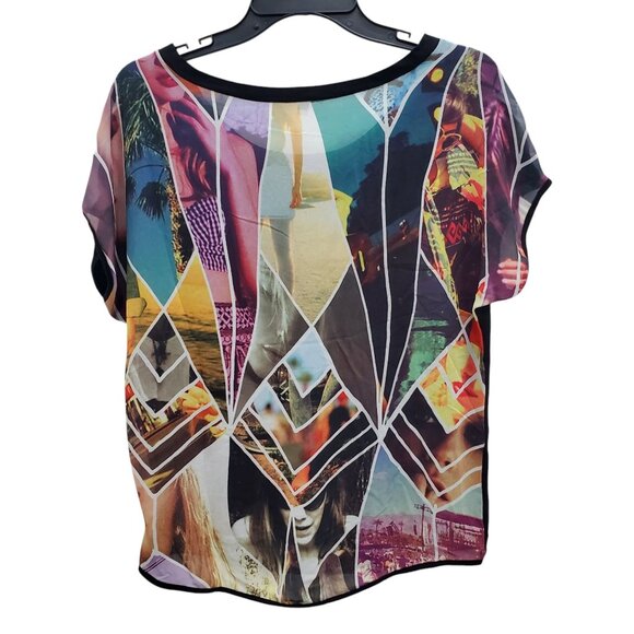 Express Nothing Wrong With Rock N Roll Oversized Photo Collage Sheer Back Top S - Picture 7 of 7